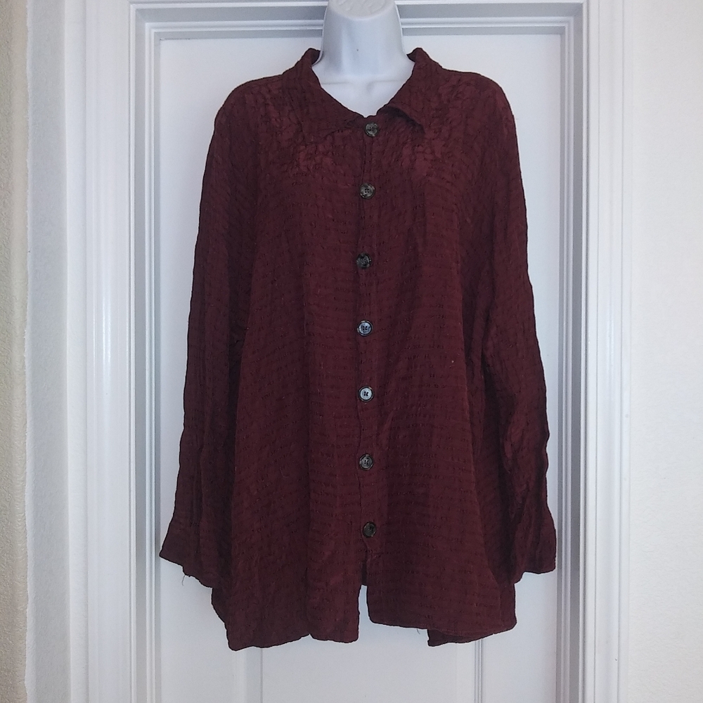 Cp Shades Maroon Rayon Button Down Top